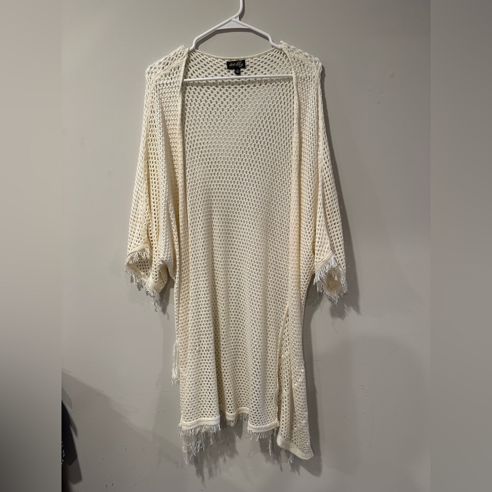 Long Ivory/Cream Colored Cardigan with Tassels